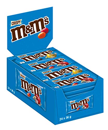 M&M'S Crispy | Großpackung Schokolade | Geschenk | Schokolinsen mit Knusperkern | Party-Mix | 24 Packungen (24x36g)
