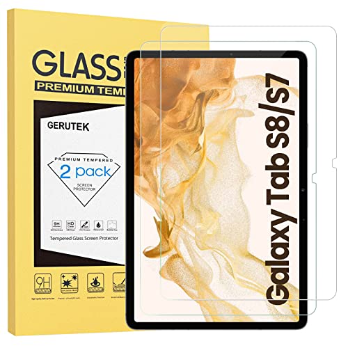 Gerutek 2 Stück Schutzfolie für Samsung Galaxy Tab S8 / Galaxy Tab S7 11 Zoll (SM-X700/X706/SM-T870/T875), 9H Härte, Anti-Kratzen, Anti-Bläschen Displayfolie für Samsung Tab S8 2022/2020 11'