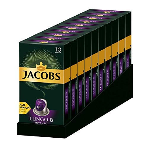 Jacobs Kapseln Lungo Intenso, Intensität 8, 100 Nespresso®* kompatible Kaffeekapseln, 10er Pack, 10 x 10 Getränke