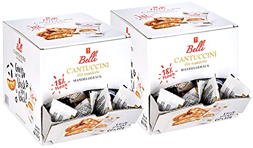 Belli Cantuccini alle mandorle 2er Pack (2x 600g) | 60x Kekse pro Box | Gebäck mit Mandeln aus Italien | einzeln verpackte Kekse in einer praktischen Box