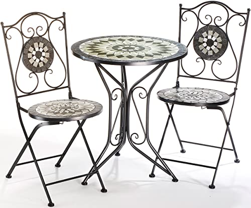 Kobolo Sitzgruppe Gartenmöbel MOSAIK - 1 Tisch - 2 Stühle - Metall - Mosaik grau