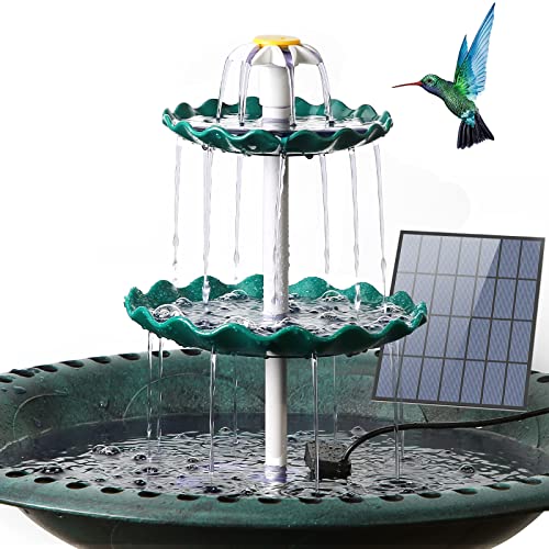 AISITIN DIY Brunnen Dunkelgrün,Vogeltränke Sets mit 3,5W Solar Springbrunnen, 3 Stufige Vogelfütterer für Draußen,Vogelbad und DIY Solarbrunnen Abnehmbar und Geeignet für Vogeltränke, Garten
