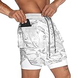 Born Tough Gym Workout Shorts, 5 Inch Inseam Athletic Bodybuilding Shorts for Men Cargo Running Shorts with Liner Pocket, Weiß, Camouflage, XL