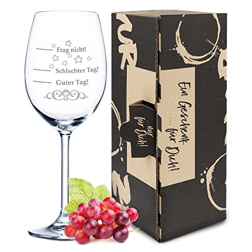 Leonardo XL Weinglas mit Gravur - Schlechter Tag, Guter Tag, Frag nicht! - Lustige Geschenke - Originelles Geburtstagsgeschenk für Männer & Frauen - Geeignet als Rotweingläser Weißweingläser
