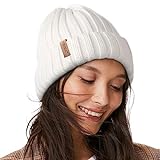 FURTALK Womens Knit Beanie Hüte Double Layer Baumwolle gefüttert Chunky Winter Slouch Style Cap, Weiß, Einheitsgröße