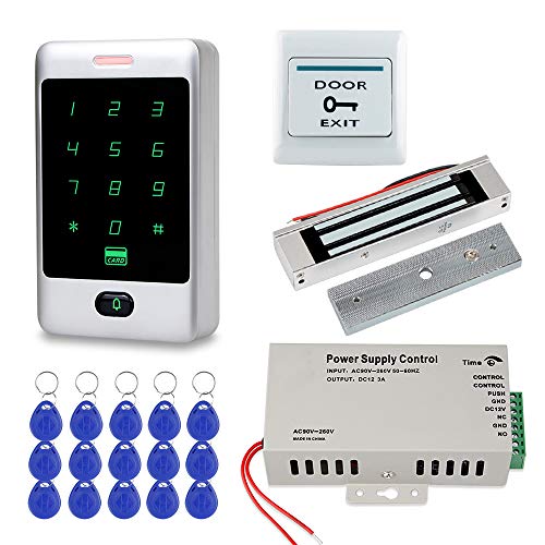 FST Türzugangskontrollsystem-Kit RFID-Tastatur Touch-Metalltastatur + 180KG Elektrisches Magnetschloss + 15-teilige RFID-Schlüsselanhänger-Karte für zu Hause