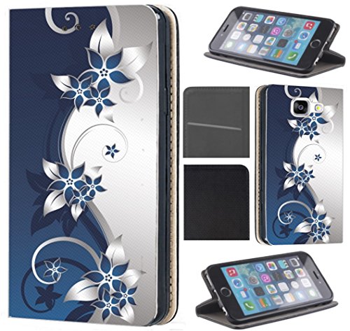 Samsung Galaxy S7 G930F Hülle von CoverHeld Premium Flipcover Schutzhülle Flip Case Motiv (211 Blumen Blau Weiß)