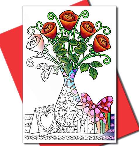 Art Eclect Grußkarten zum Ausmalen, für Valentinstag und Muttertag (10 Einzigartige Designs zum Ausmalen und Versenden, inkl. Briefumschlägen, Set Valentine/Red)