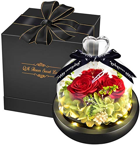 Swonuk 3 Blume Konservierte Rose mit Geschenkbox, Ewige Rose LED Lichterkette Hochzeit, Geburtstag, Valentinstag, Muttertag, Jubiläum - Echte Rosen