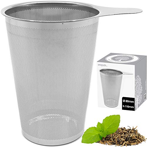 amapodo Teefilter für losen Tee - Tee Filter groß - Tea Strainer - feines Teesieb für Teekanne - Teefilter fein aus Edelstahl feinmaschig plastikfrei wiederverwendbar