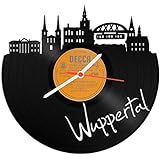 Wanduhr aus Vinyl Schallplattenuhr Skyline Wuppertal Upcycling Design Uhr Wand-Deko Vintage-Uhr Wand-Dekoration Retro-Uhr Made in Germany
