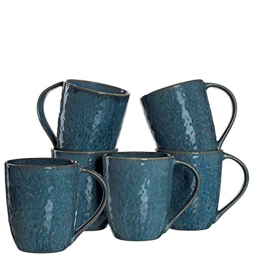 Leonardo Matera Keramik-Tassen 6-er Set, spülmaschinengeeignete Kaffee-Tassen, 6 mikrowellenfeste Tee-Tassen, Becher mit Glasur, blau 430 ml, 018548