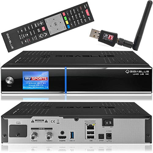 Gigablue UHD UE 4k Receiver mit 2 x DVB-S2 FBC Tuner SAT-Receiver 2xDVB-S2 inkl. Babotech® WLAN Stick mit 2TB Festplatte