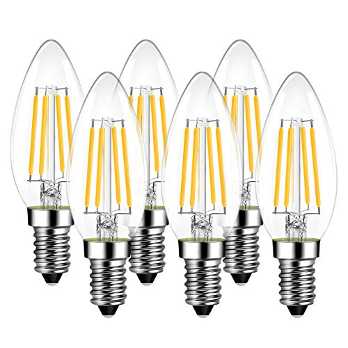 6er Pack E14 Kerze LED Lampe für Kronleuchter, E14 Glühfaden Retrofit Classic, 4W 470 Lumen ersetzt 40 Watt, 2700K Warmweiß, Filament Fadenlampe, Glas, nicht dimmbar, 3 Jahre Garantie - LVWIT