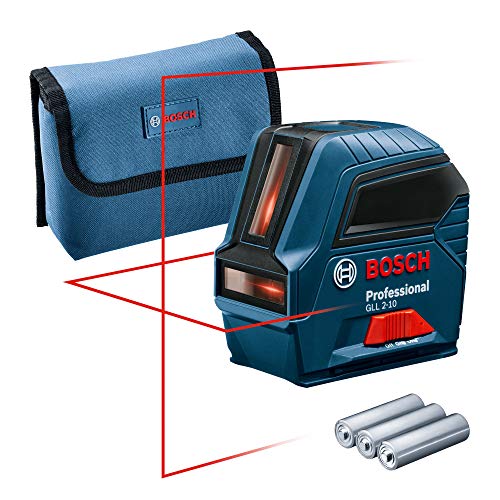 Bosch Professional Kreuzlinienlaser GLL 2-10 (roter Laser, Max. Reichweite: 10 m, 3x AA Batterien, Schutztasche, im Karton)