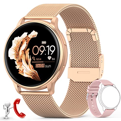 Smartwatch Damen, 1.32 Zoll Touchscreen Armbanduhr mit Bluetooth Anruf, IP67 Wasserdicht Fitness Tracker mit Schlafmonitor Pulsuhr Blutdruck, Musikkontrolle, Schrittzähler Sportuhr für Android iOS