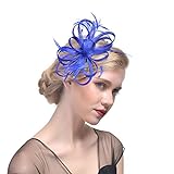 Damen Feder Haarschmuck,MoreChioce Frauen Fascinators Hut Haar Accessoire Blume Mesh Hair Clip Haarspangen Stirnbänder,Blau Diamant,EINWEG