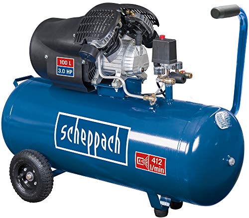 Scheppach Kompressor HC100DC (2200 Watt, 100 L, 8 bar, Ansaugleistung 412L/min, Druckminderer, ölgeschmiert, Doppelzylinder)