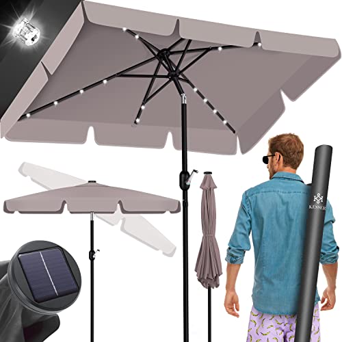 KESSER® Sonnenschirm mit LED Solar Schirm für Balkon Garten & Terrasse Rechteckig 205 × 125cm Taupe