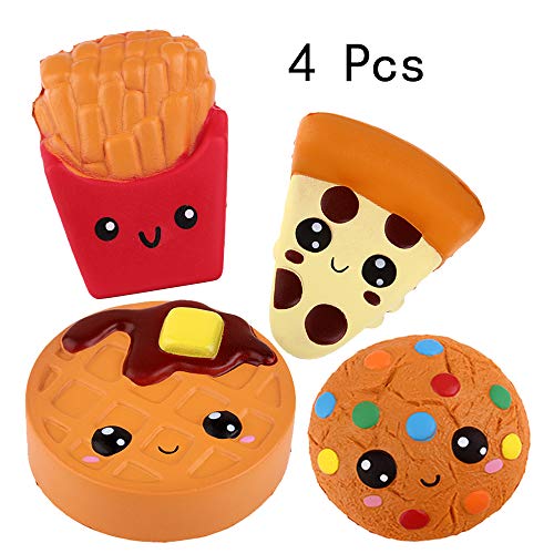 ANBOOR Pommes Frites Waffel Keks Pizza Langsam Steigendes Squeeze Toys Kawaii Duftendes Süßes Squishy Stressabbau Spielzeug (Jumbo, 4er-Set)