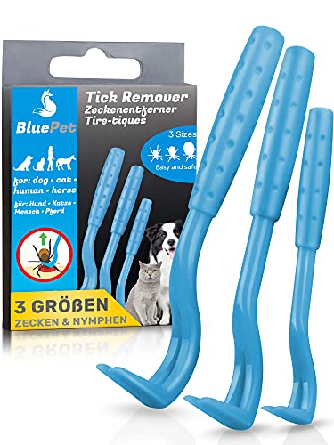 Bluepet® 3 Größen Set Zeckenhaken Zeckenentferner für Hund, Katze & Pferd | Zeckenhebel zum Zeckenschutz | Ergänzung zu Zeckenzange, Zeckenhalsband, Zeckenmittel, Zeckenpinzette