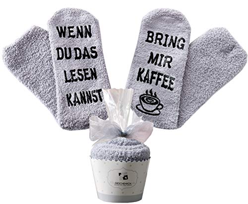 Geschenk für Frauen, zum Muttertag, WENN DU DAS LESEN KANNST BRING MIR KAFFEE SOCKEN, witziges Geburtstagsgeschenk für Freundin, Schwester-Geschenk (Grau-Kaffee)