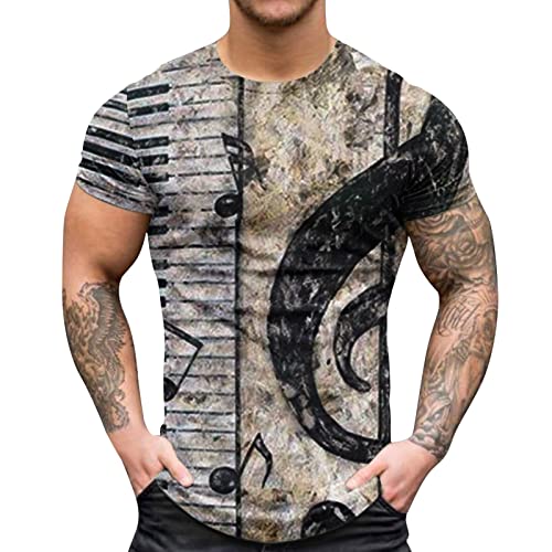 Kurzärmliges und Komfortables Funktionsshirt Männer Lässige Mode 3D Bedruckte Schlanke Rundhals T-Shirt Top Kurzarmbluse (Black, XXXL)