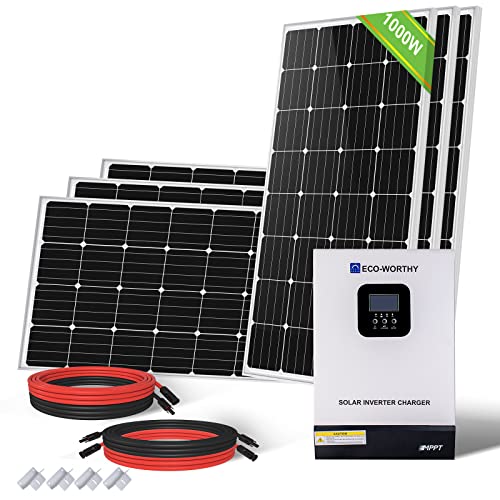 ECO-WORTHY 4 kW·h/Tag Solarpanel System Stromversorgung für Netzunabhängige Haushalte 1000W 24V: 6 Stücke 170W Monokristallines Solarmodul + 3000W 24V-220V All-in-One-Maschine Invertersteuerung