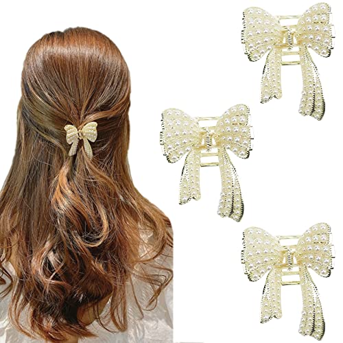 3 Stück Perlen Schmetterling Haarspangen Schleife Haarklammern Haarklammer Metall Haarschmuck Haar Spange Haar-Accessoires für Frauen Damen und Mädchen