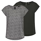 ONLY Damen Top ONLVIC 2er Pack Basic Shirt Rundhals Regular Fit Bluse Kurzarm Oberteil Reißverschluss Muster Sommer Schwarz 38, Größe:38, Farbe:Rosin (15284243)