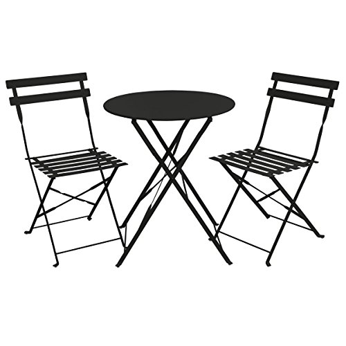 SVITA Bistro-Set 3-teilig Gartenset Garnitur Metall-Möbel Stuhl Tisch Klapp-Möbel Balkon-Set Schwarz