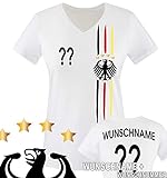 Comedy Shirts - WM 2018 | M1 | VORNE + HINTEN | Wunsch - Damen V-Neck T-Shirt - Weiss/Schwarz-Rot-Gelb Gr. M