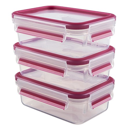 Emsa 515582 Food Clip & Close, Plastik, Transparent / Pink, 0,55 Liter, Set mit 3 Boxen