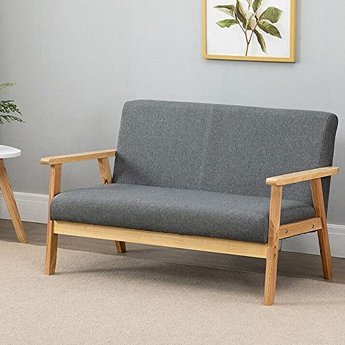 Dripex Sofa 2 Sitzer, Stoffsofa Couch Modern und Skandinavisch, Loungesofa aus Holz und Leinenstoff, Polstersofa Sitzmöbel für Wohnzimmer Schlafzimmer Büro, Dunkelgrau, 113x67x75cm