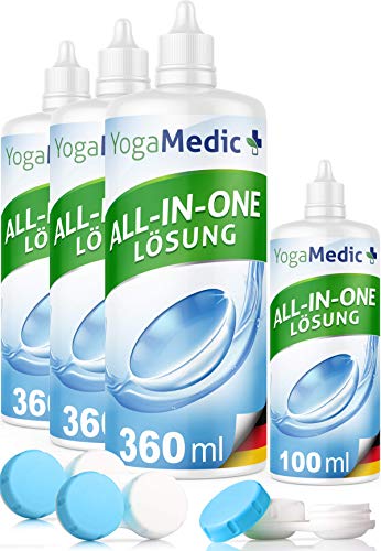 PREMIUM Kontaktlinsen Fluessigkeit für weiche Linsen, bester Tragekomfort dank Panthenol, Made in Germany - 4 Flaschen ALL-IN-ONE Kontaktlinsenflüssigkeit für Monats- und Wochenlinsen, 3 Behälter