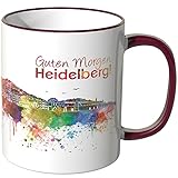 WANDKINGS® Tasse, Schriftzug Guten Morgen Heidelberg! mit Skyline - Bordeaux