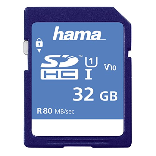 Hama Speicherkarte SDHC 32GB (SD-3.01-Standard, 80 MB/s, Class 10, Datensicherheit dank mechanischem Schreibschutz, Beschriftungsfeld)
