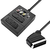 Best Plug Audio Video Verteiler mit Schalter, 1 Scart-Stecker auf 3 Cinch-Buchse 1 S-VHS Buchse 2 Scart-Buchse, mit 20cm Kabel, Schwarz (verbesserte Ausführung v1.72)