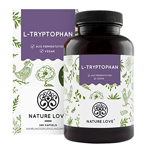 NATURE LOVE® L-Tryptophan - 240 Kapseln, laborgeprüft, hochdosiert mit 500 mg je Tagesdosis, vegan und in Deutschland produziert - ohne unnötige Zusätze