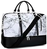 LEDAOU Reisetasche Herren Weekender Damen Tasche mit Schuhfach Groß Handtasche Sporttasche (Weißes Marmor)