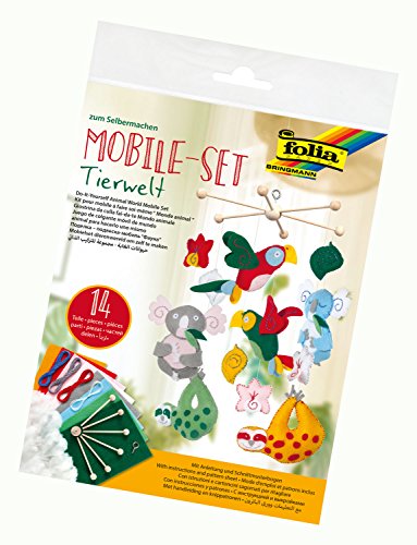 folia 22869 - Mobile Set Tierwelt zum Selbermachen, mit 14 Teilen, Anleitung und Schnittmusterbogen - Komplettset zur Erstellung eines Mobiles