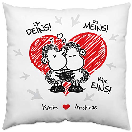 Sheepworld Kissen für Paare »Ich: Deins! Du: Meins! Wir: EINS!« mit Namen des Paares, weiß, personalisiert
