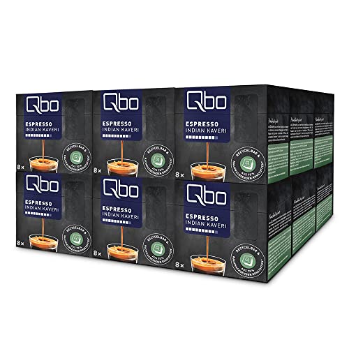 Tchibo Qbo Vorratsbox Espresso Indian Kaveri Premium Kaffeekapseln, 144 Stück – 18x 8 Kapseln (Kaffee, vollmundig, pfeffrig und Zartbitter), nachhaltig & aus 70% nachwachsenden Rohstoffen