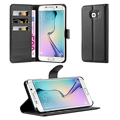 Cadorabo Hülle kompatibel mit Samsung Galaxy S6 Edge Plus in Phantom SCHWARZ - Schutzhülle mit Magnetverschluss, Standfunktion und Kartenfach