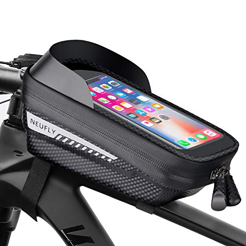 NEUFLY Fahrrad Rahmentasche, Fahrrad Handyhalterung Wasserdicht Super Empfindlicher Touchscreen mit Kopfhörerloch MTB Druckfest Fahrradtasche Rahmen für Smartphones bis zu 6,5 Zoll