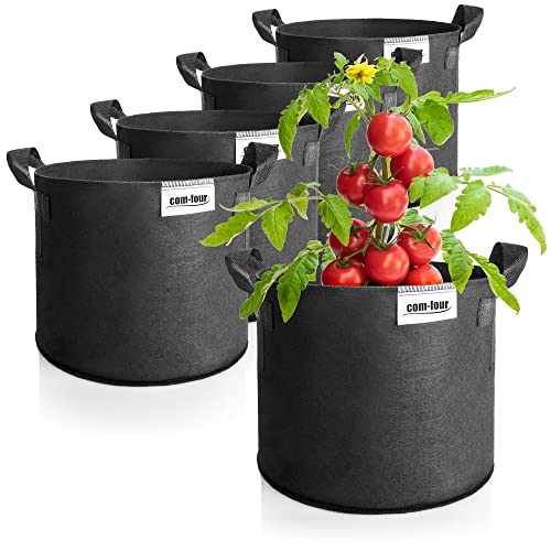 com-four® 5X Pflanzsack 20 L für Kartoffeln - Tomaten-Kübel mit Griffen - Pflanztasche - Pflanztopf Tomaten - Pflanzenschutzsack (20 L- 5 Stück)