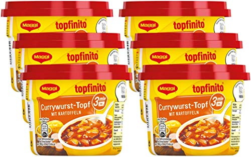 Maggi Topfinito Currywurst-Topf mit Kartoffeln, leckeres Fertiggericht, Wurst- und Kartoffel-Stücke in pikanter Soße, für die Mikrowelle, 6er Pack (6 x 380g)