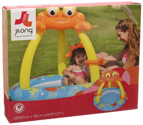 Jilong Crab Pool Ø100x95cm Kinderpool aufblasbarer Boden Planschbecken mit Sonnenschutz Schwimmbad