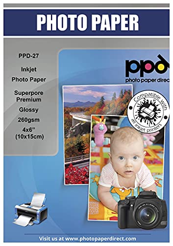 PPD 50 x 4x6' - Inkjet Fotopapier Premium Glänzend 260g Sofort Trocken und Wasserfest PPD-27-50