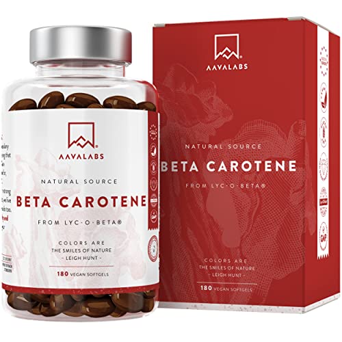 Beta Carotin Kapseln Hochdosiert [ 25 000 IE ] - Vitamin A Hochdosiert - mit Lyc-O-Beta und Extra Virgin Olivenöl für einen strahlenden Teint - 180 Softgel-Kapseln